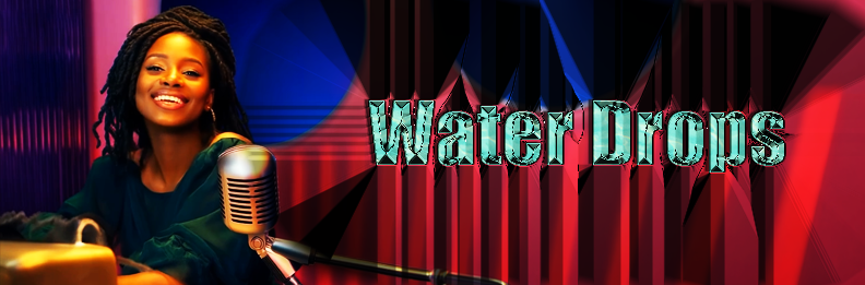 Water Drops — Emcee Skawla at a vintage microphone in a red and blue lit radio studio.