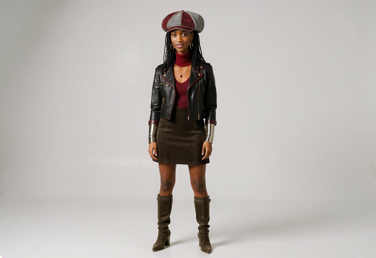 Emcee Skawla, host of the Business People Lounge, in a leather jacket and newsboy cap