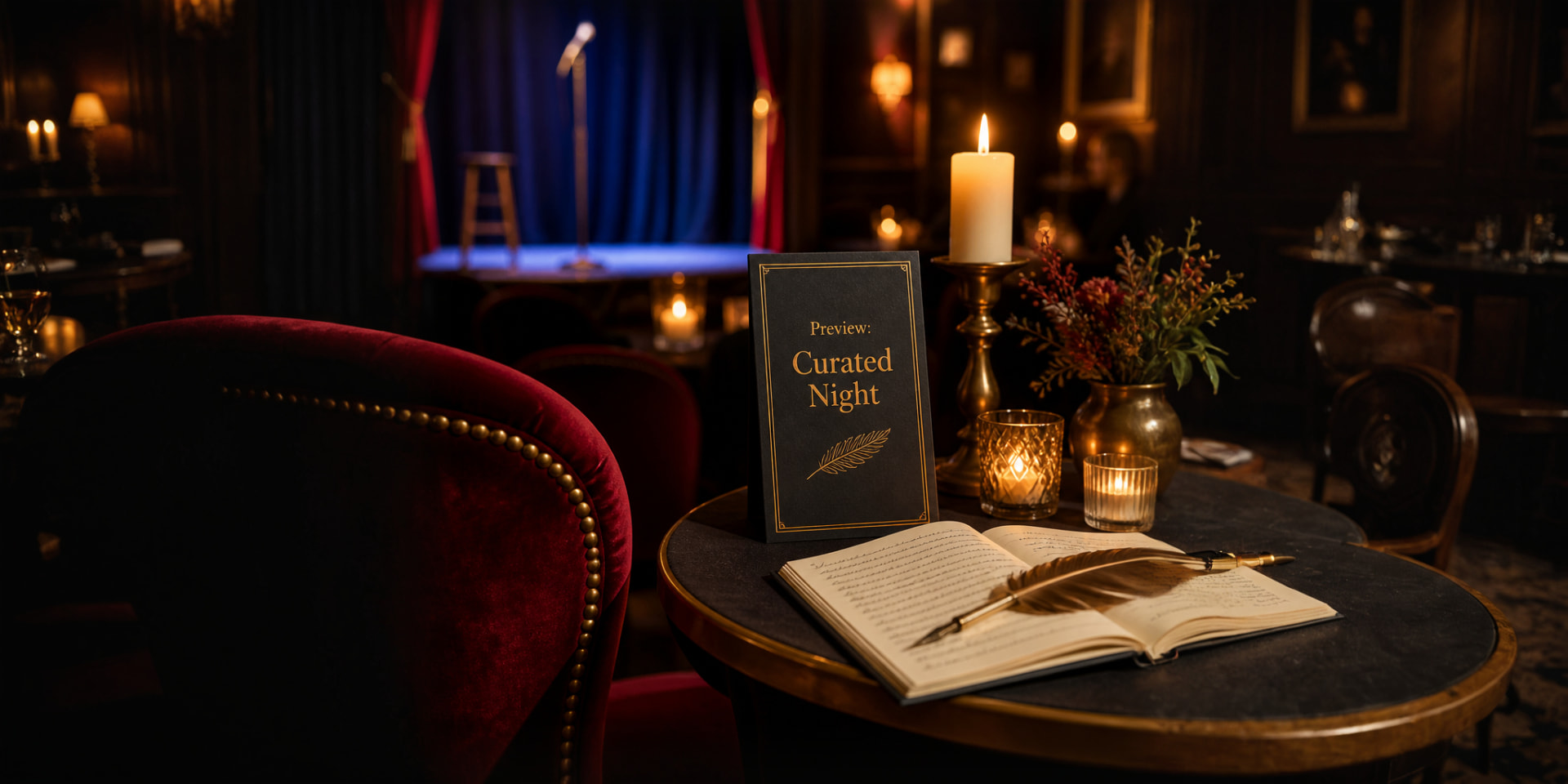 VIP tables set for a Coffy Town event under warm neon light